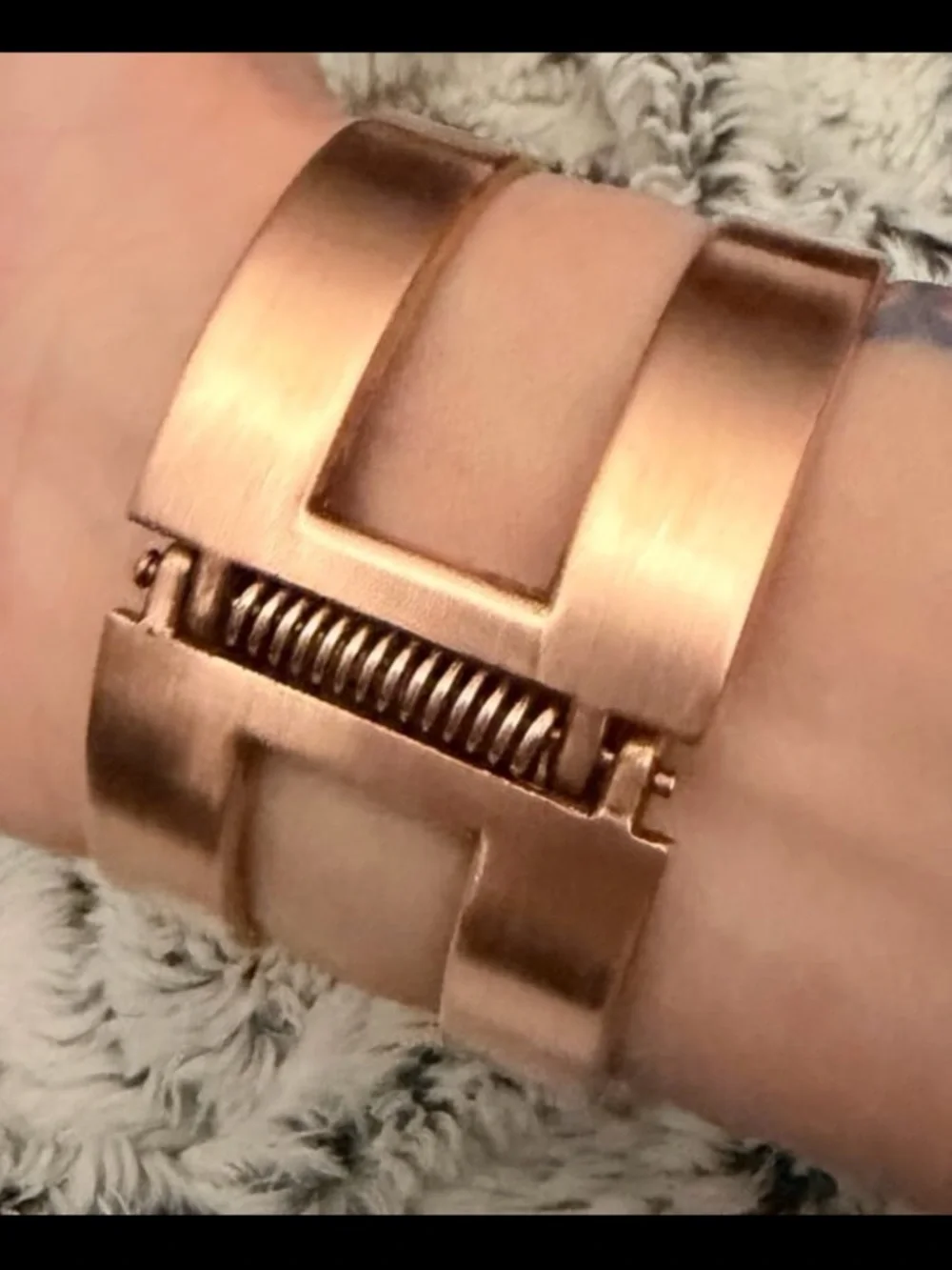 Vintage Copper Cuff bracelet metallic purple stone small-medium size EUC